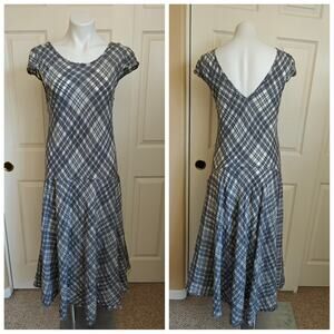 Free People gray plaid drop waist maxi dress sz M